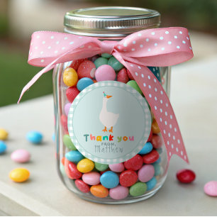 Jungen Dummer Gans Blau Farm Geburtstag Gingham Ge Runder Aufkleber