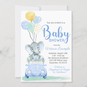 Jungen-Elefanten-Fliege-Auto-Baby-Shower-Einladung Einladung