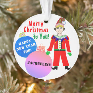 Jungen-Elfen-Weihnachten NAME Blau Rosa Ornamente