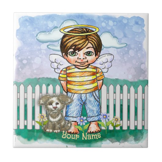 Jungen Engel und Hund  Fliese (Vorderseite)