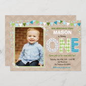 Jungen-erste Geburtstags-Tafel-Einladung Einladung (Vorne/Hinten)