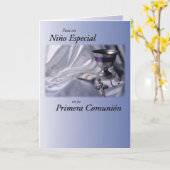 Jungen-erste heilige Kommunion auf spanisch Karte (Gelbe Blume)