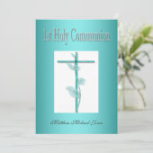 Jungen erste heilige Kommunion blau Einladung (Stehend Vorderseite)