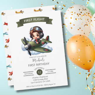 Jungen Erster Geburtstag Pilot Vintage Flugzeug Wo Einladung