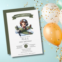 Jungen Erster Geburtstag Pilot Vintage Flugzeug Wo