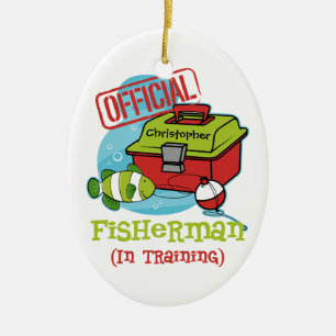 Jungen-Fischer im Training Keramik Ornament