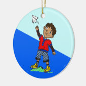 Jungen-fliegendes Papierflugzeug Keramikornament (Links)