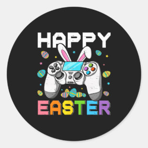 Jungen-Gamer-froher-Oster-Tag-Videospiele-Hase-Gam Runder Aufkleber