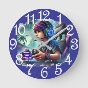 Jungen-Gamer Runde Wanduhr