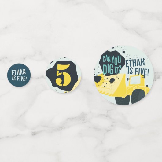 Jungen Geburtstag Bauwagen Blaugelb Konfetti (Vorderseiten)