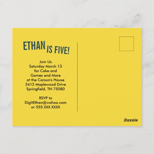 Jungen Geburtstag Bauwagen Blaugelb Postkarte (Rückseite)