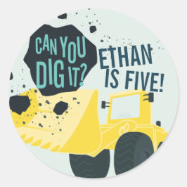 Jungen Geburtstag Bauwagen Blaugelb Runder Aufkleber