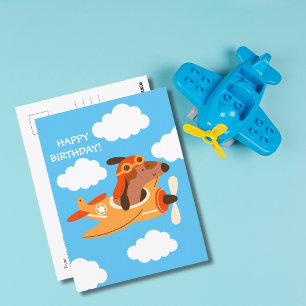 Jungen Geburtstag Hund Pilot Fliegendes Flugzeug S Postkarte