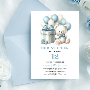Jungen-Geburtstagseinladung Teddybär Luftballons b Einladung