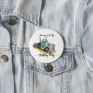 Jungen Geburtstagsfeier Blaues Sattelzugmaschine Button