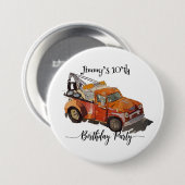 Jungen-Geburtstagsfeier mit Abschleppwagen Button (Vorne & Hinten)