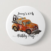 Jungen-Geburtstagsfeier mit Abschleppwagen Button (Vorderseite)