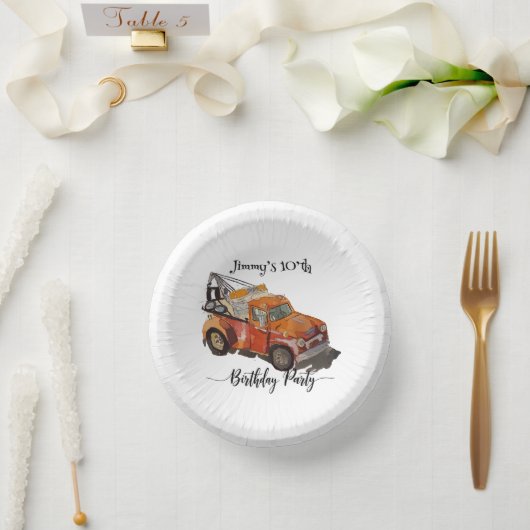 Jungen-Geburtstagsfeier mit Abschleppwagen Pappteller (Hochzeit)
