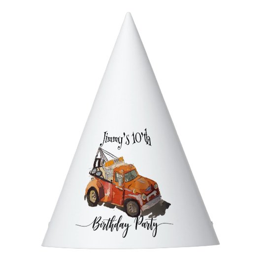 Jungen-Geburtstagsparty mit Abschleppwagen Partyhütchen (Vorderseite)
