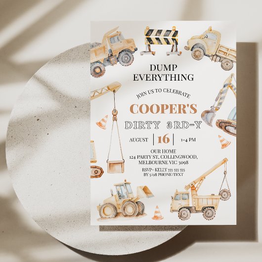 Jungen Gelbe Bauweise dreiteilig 3. Geburtstag Einladung