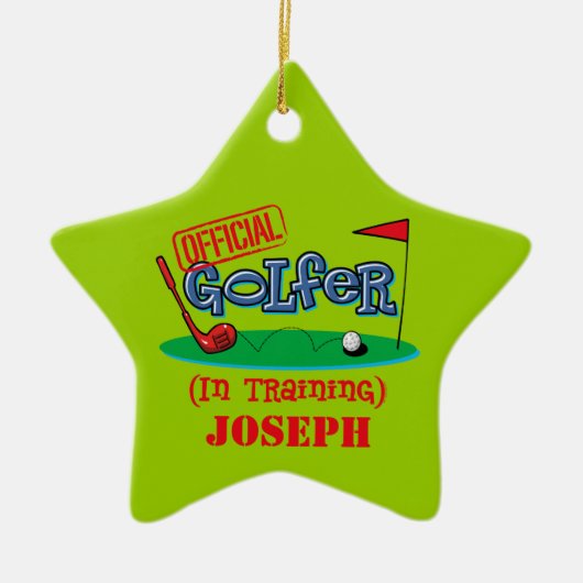 Jungen-Golfspieler, wenn personalisierte Keramikornament (Vorne)