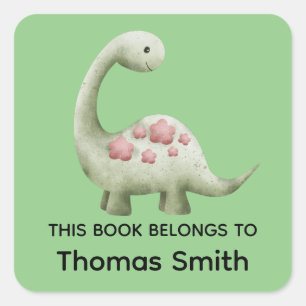 Jungen Grün "Dieses Buch gehört" Dinosaurier und N Quadratischer Aufkleber