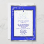 Jungen Heilige Kommunion Silver Royal Blue Cross Einladung (Rückseite)