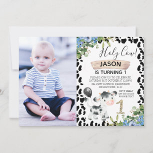 Jungen Heilige Kuh und Kuh Print Foto 1. Geburtsta Einladung