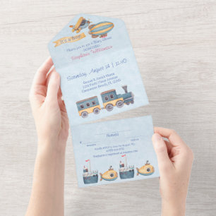 Jungen Holzspielzeug Blau Babyparty All In One Einladung