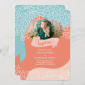 Jungen in Orange und Blue Waves mit Foto-Taufe Einladung (Vorne/Hinten)