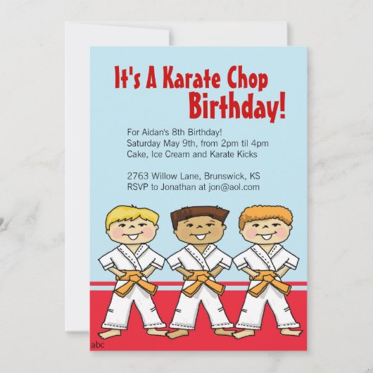 Jungen-Karate-Hieb-Party Einladungen (Vorderseite)
