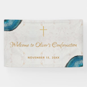 Jungen Konfirmation Blau Geode Schrift Marmor Will Banner