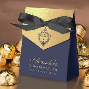 Jungen Konfirmation Marineblaue Wappen-Falschgold Geschenkschachtel