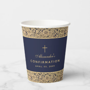  Jungen-Konfirmation Navy Blau Gold Rosen Vintage  Pappbecher