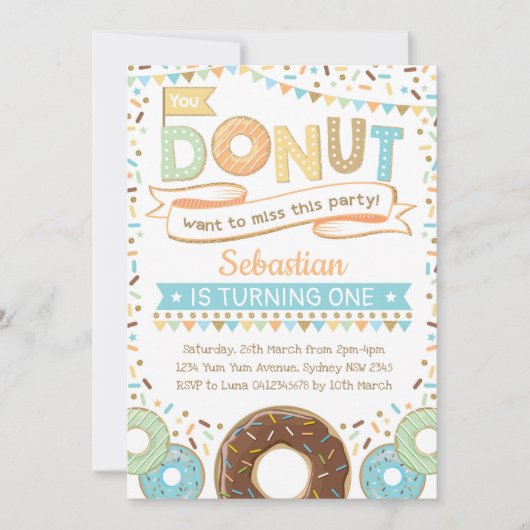 Jungen-Krapfen-Einladungs-Krapfen-Geburtstag Einladung (Vorderseite)