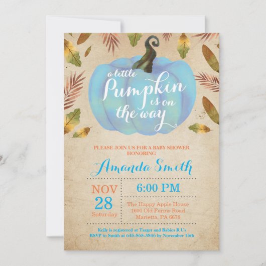 Jungen-Kürbis-Fall-Baby-Duschen-Einladung Vintag Einladung (Vorderseite)