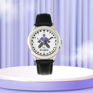 Jungen Lila Eishockeyspieler Name Winter Strichen Armbanduhr