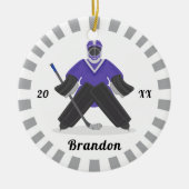 Jungen Lila Eishockeyspieler Name Winter Strichen Keramik Ornament (Vorne)