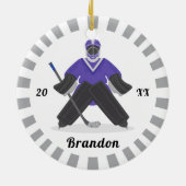 Jungen Lila Eishockeyspieler Name Winter Strichen Keramik Ornament (Hinten)