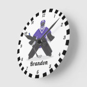 Jungen Lila Eishockeyspieler Name Winter Strichen Runde Wanduhr (Winkel)