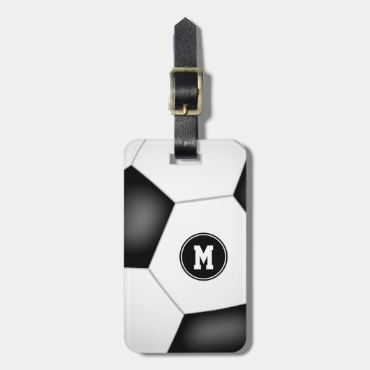 Jungen Mädchen mit Monogramm Fußballtasche Gepäckanhänger (Vorderseite vertikal)