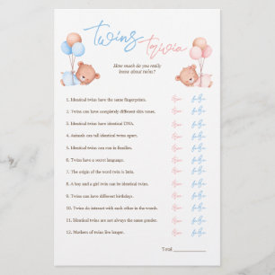 Jungen Mädchen Zwillinge Trivia Baby Shower Spiel Flyer