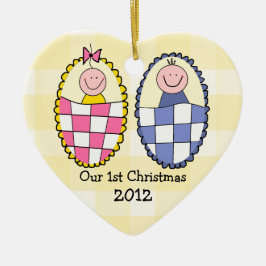 Jungen-Mädchen-Zwillings-1. Weihnachten Keramikornament