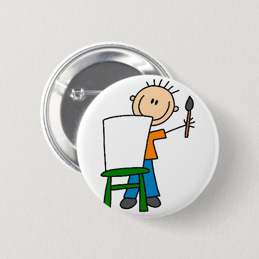 Jungen-Malerei-Strichmännchen-Knopf Button (Vorne & Hinten)