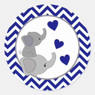 Jungen-Marine-Elefant-Babyparty-Aufkleber Chev Runder Aufkleber