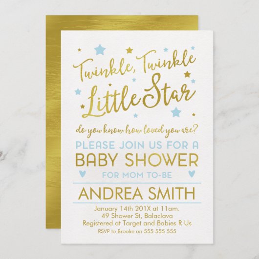 Jungen mit binkfarbenem Stern, Baby Dusche Einladu Einladung (Vorne/Hinten)