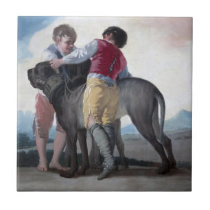 Jungen mit einer Mastiffhund (von Francisco Goya) Fliese