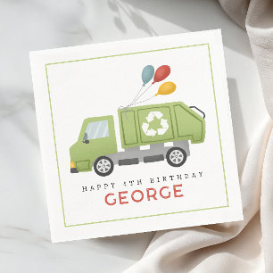 Jungen Moderne Grüne Müll Müllwagen Geburtstag Serviette