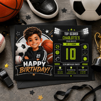 Jungen Moderne schwarze Sportarten Kinder 10. Gebu Einladung
