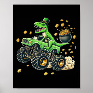 Jungen Monster Truck T-Rex St. Patrick's Day Dinos Poster